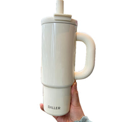 Large-capacity Ceramic And 316 Stainless Steel Insulated Mug With Handle And Straw