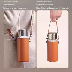 Strap-attaching Cross-body Leather PU Titanium Cup Water Bottle Cover
