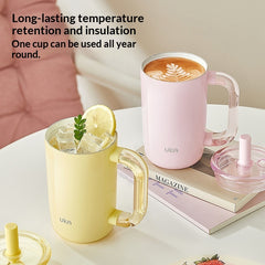 Insulated Straw Cup Large-Capacity Ceramic-Inside Portable Cold-Keeping Coffee Mug