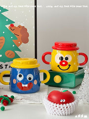 Creative Mug With Lid Ceramic Double-handled Cup