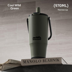 Large-capacity Insulated Stainless Steel Portable Straw Water Bottle