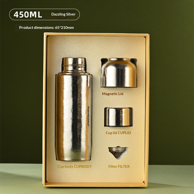 Magnetic-Attachment Lid Double-Walled Titanium Insulated Water Bottle