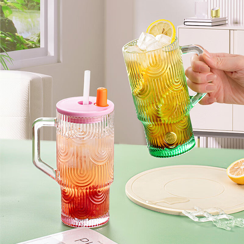 Women's Large-capacity Glass Cup With Straw
