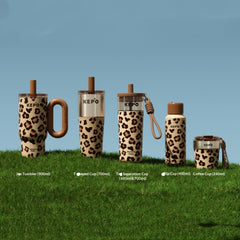 Leopard-print Insulated Mug Large-capacity Straw Water Bottle