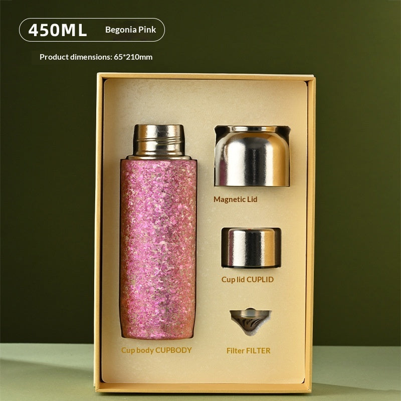 Magnetic-Attachment Lid Double-Walled Titanium Insulated Water Bottle