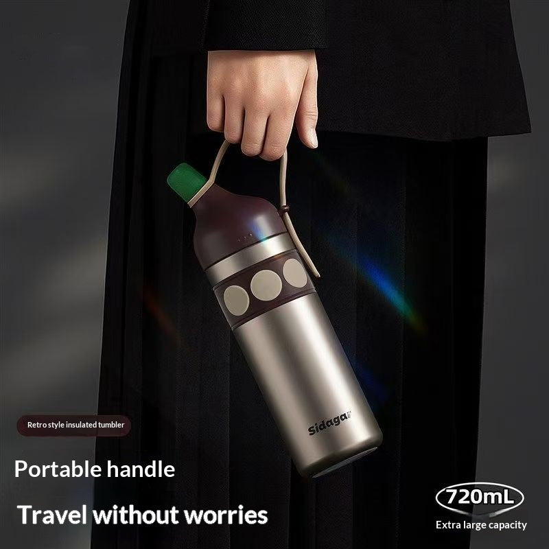 Womens Retro-style Large-capacity Sports Portable Car Water Bottle