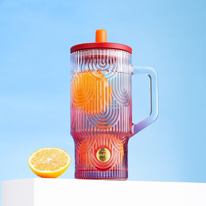 Women's Large-capacity Glass Cup With Straw