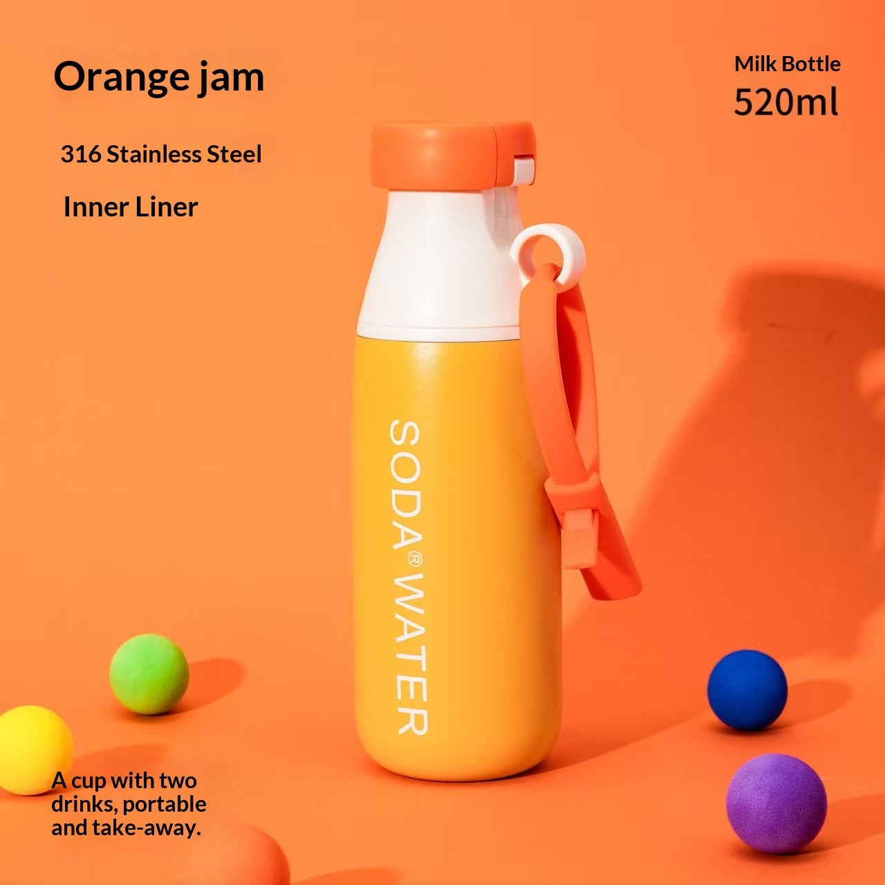 Milk Bottle With A 316 Stainless Steel Straw Cup