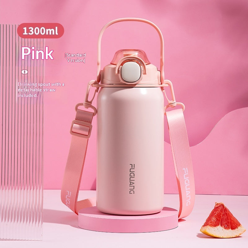 Stainless Steel Insulated Water Bottle With A Popping Lid And Straw