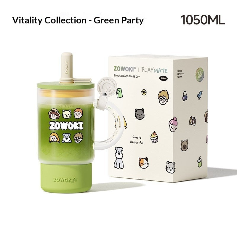 Creative Cartoon-Printed Large-Capacity Borosilicate Glass Mug
