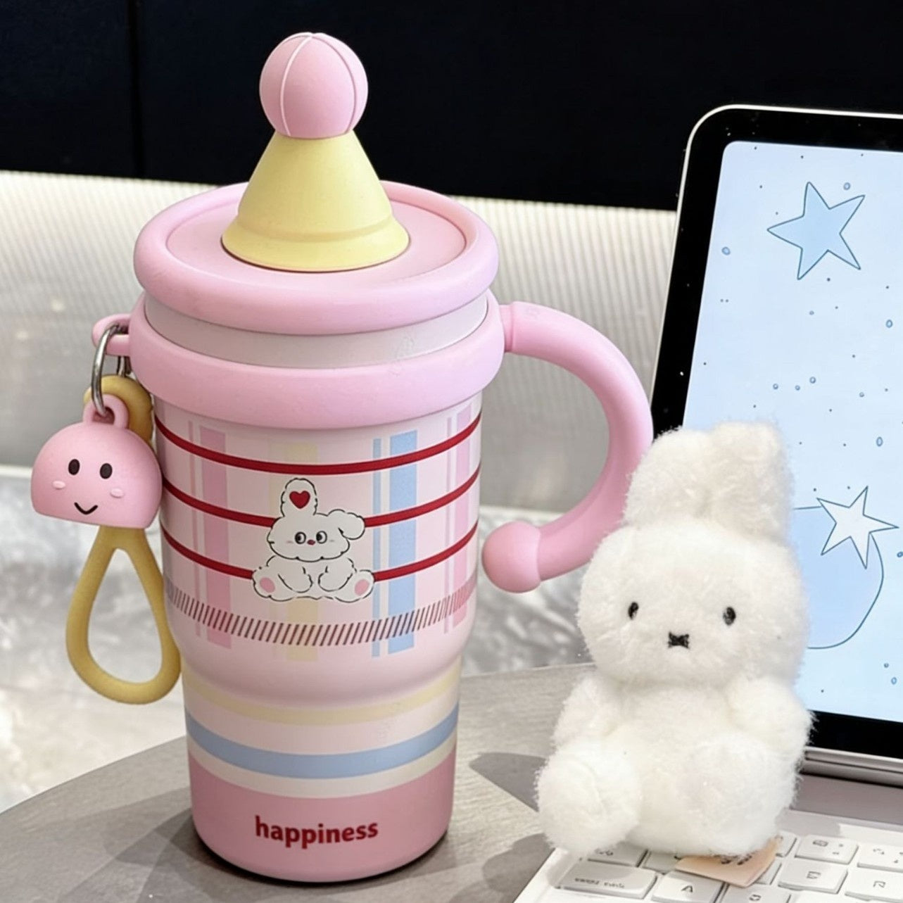Insulated Cup With A Handle Portable Straw Water Bottle
