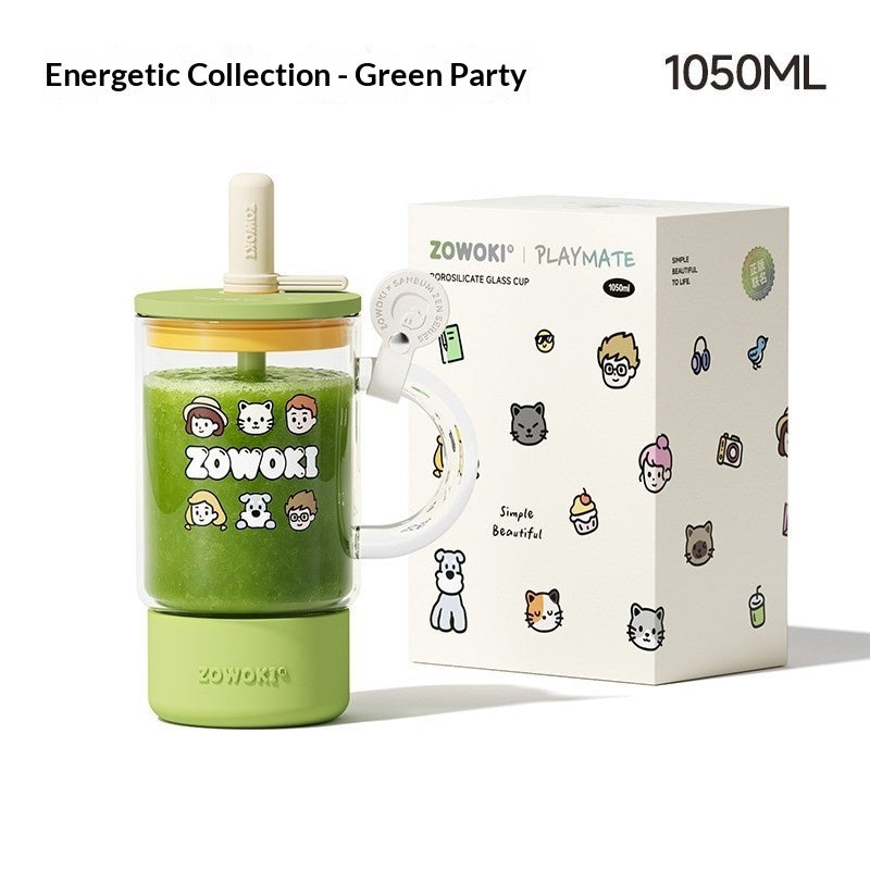 Creative Cartoon-Printed Large-Capacity Borosilicate Glass Mug