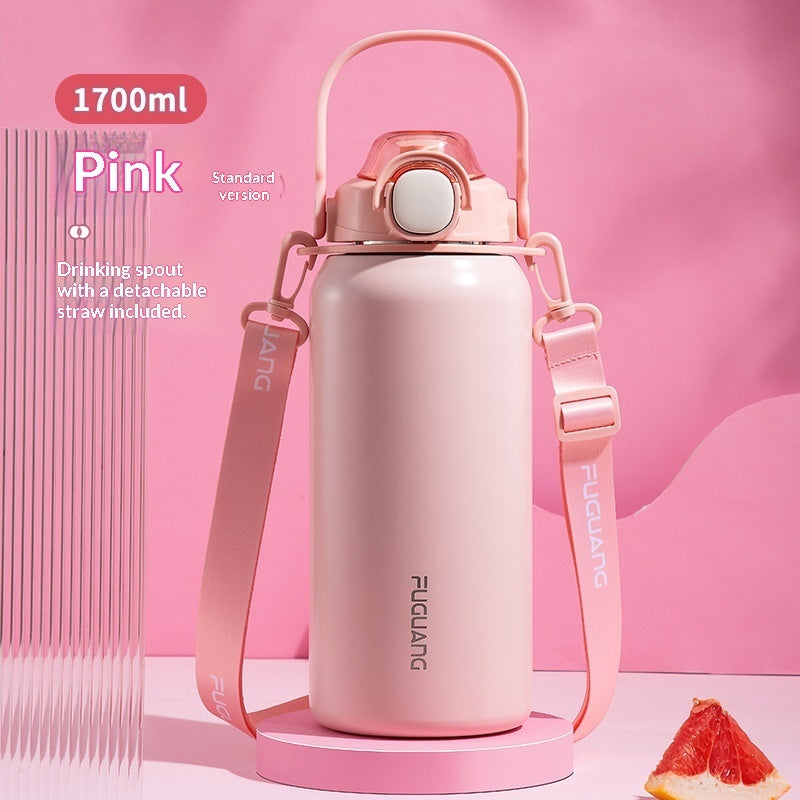 Stainless Steel Insulated Water Bottle With A Popping Lid And Straw