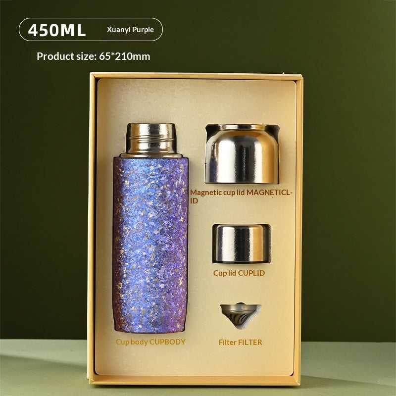 Magnetic-Attachment Lid Double-Walled Titanium Insulated Water Bottle