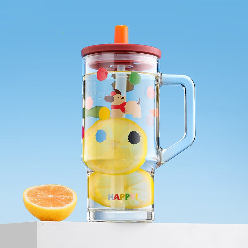 Women's Large-capacity Glass Cup With Straw