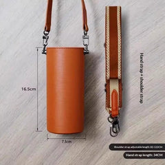 Strap-attaching Cross-body Leather PU Titanium Cup Water Bottle Cover