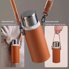Strap-attaching Cross-body Leather PU Titanium Cup Water Bottle Cover