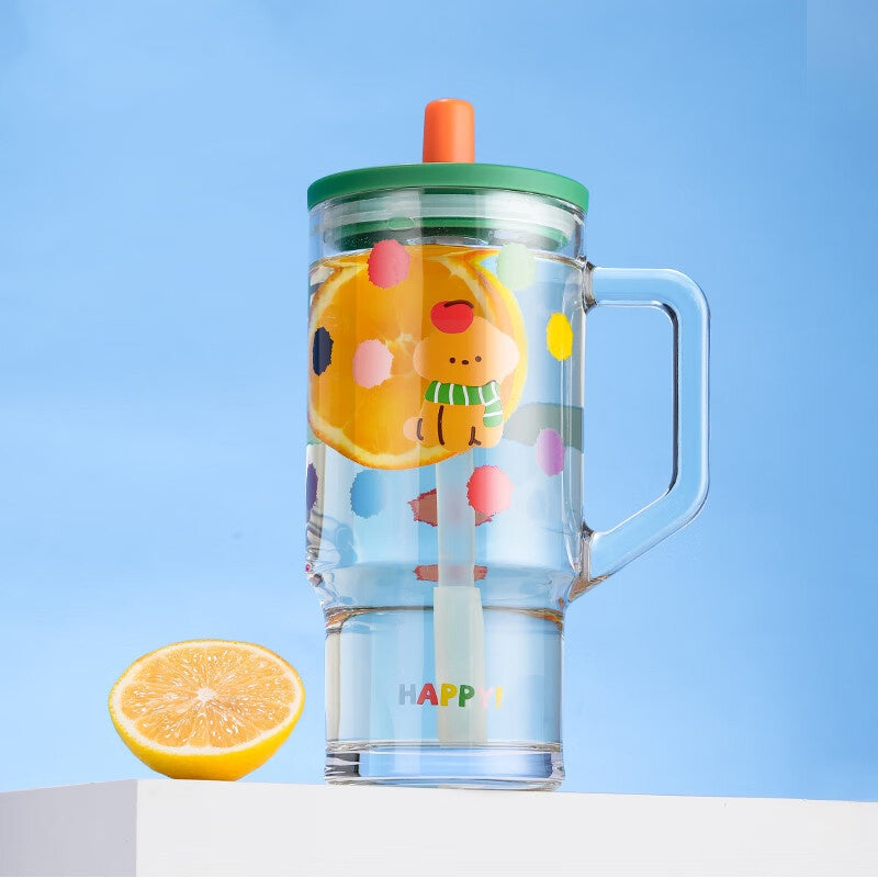 Women's Large-capacity Glass Cup With Straw