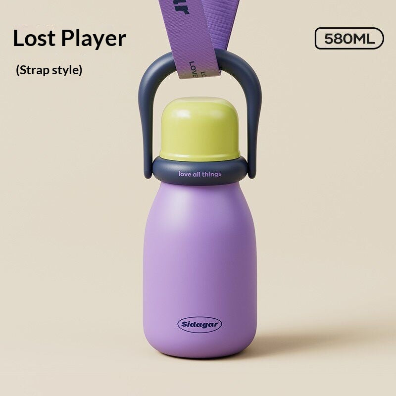 Portable Handle Insulated Water Bottle With Straw