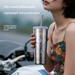 Pure Titanium Insulated Cup With Straw Large-capacity Portable Coffee Mug