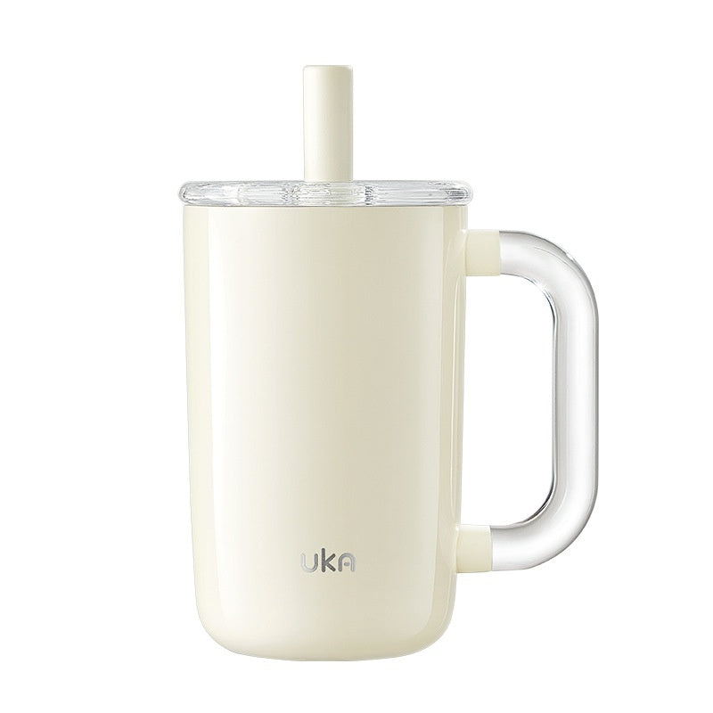 Insulated Straw Cup Large-Capacity Ceramic-Inside Portable Cold-Keeping Coffee Mug