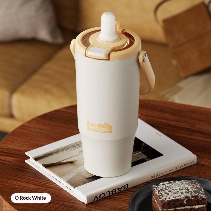 Large-capacity Insulated Stainless Steel Portable Straw Water Bottle