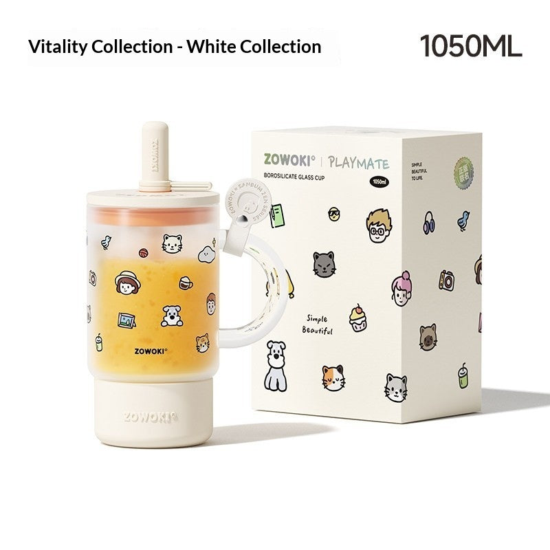 Creative Cartoon-Printed Large-Capacity Borosilicate Glass Mug