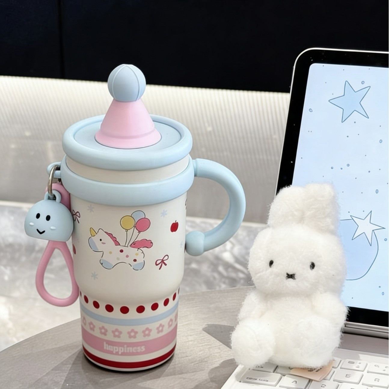 Insulated Cup With A Handle Portable Straw Water Bottle