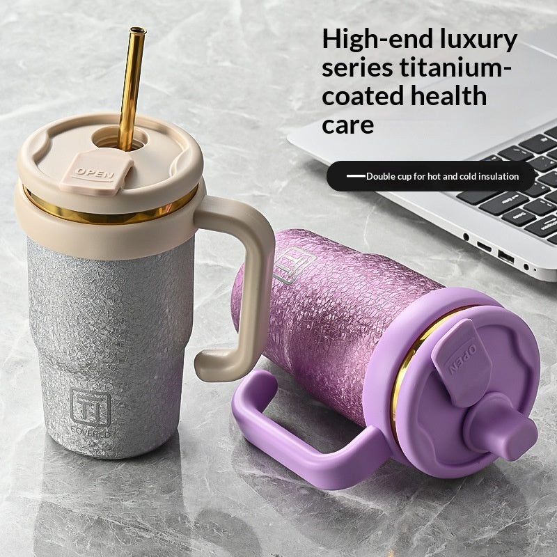 Insulated Cup With A Handle Portable Straw Water Bottle