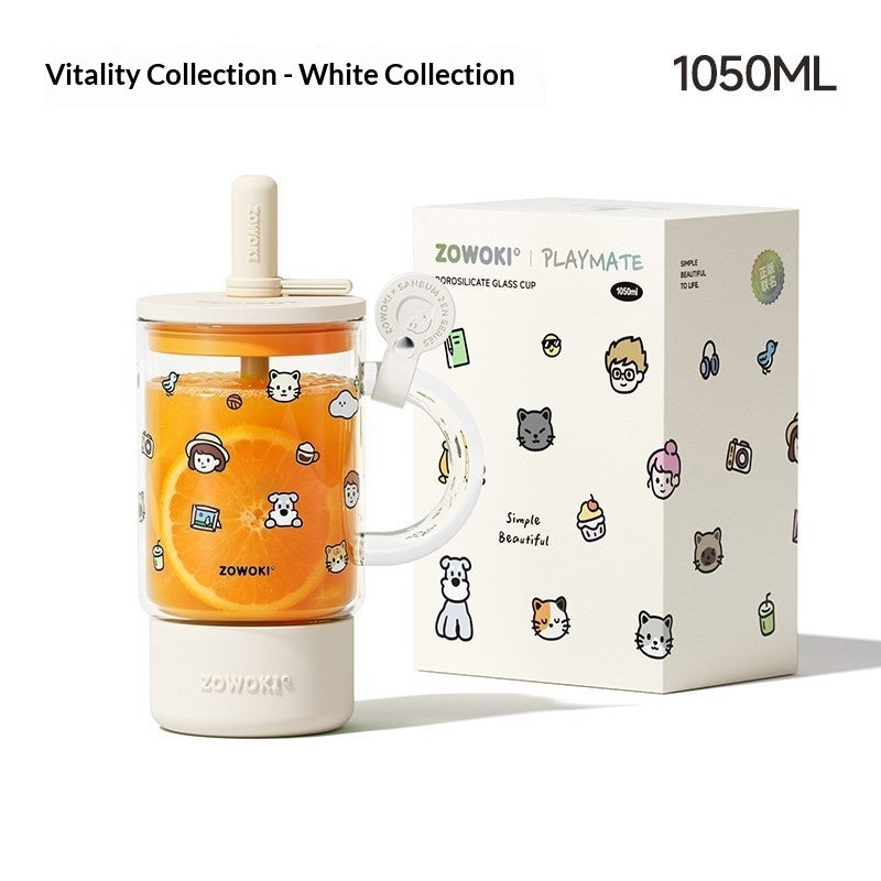 Creative Cartoon-Printed Large-Capacity Borosilicate Glass Mug