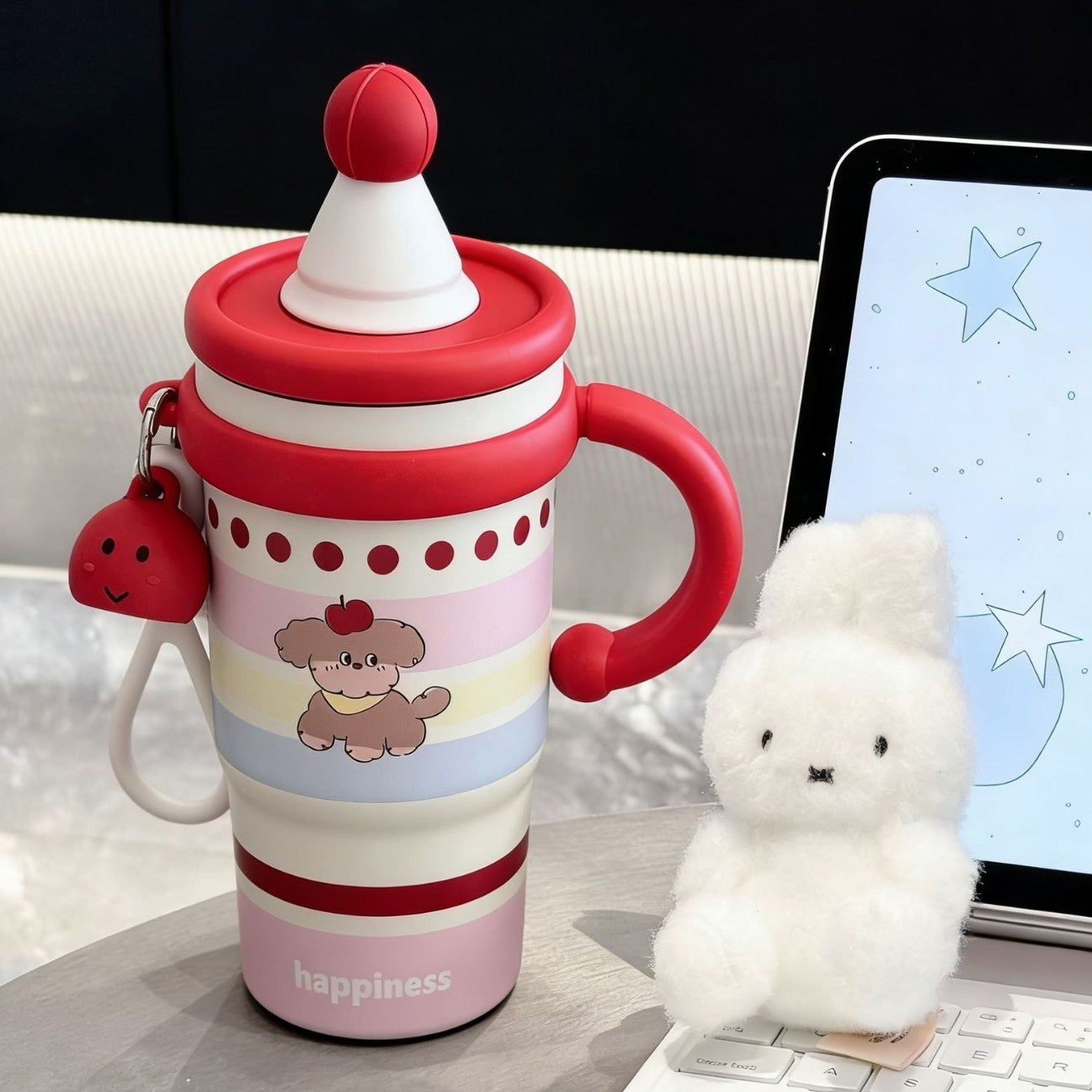 Insulated Cup With A Handle Portable Straw Water Bottle
