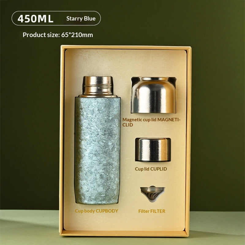 Magnetic-Attachment Lid Double-Walled Titanium Insulated Water Bottle