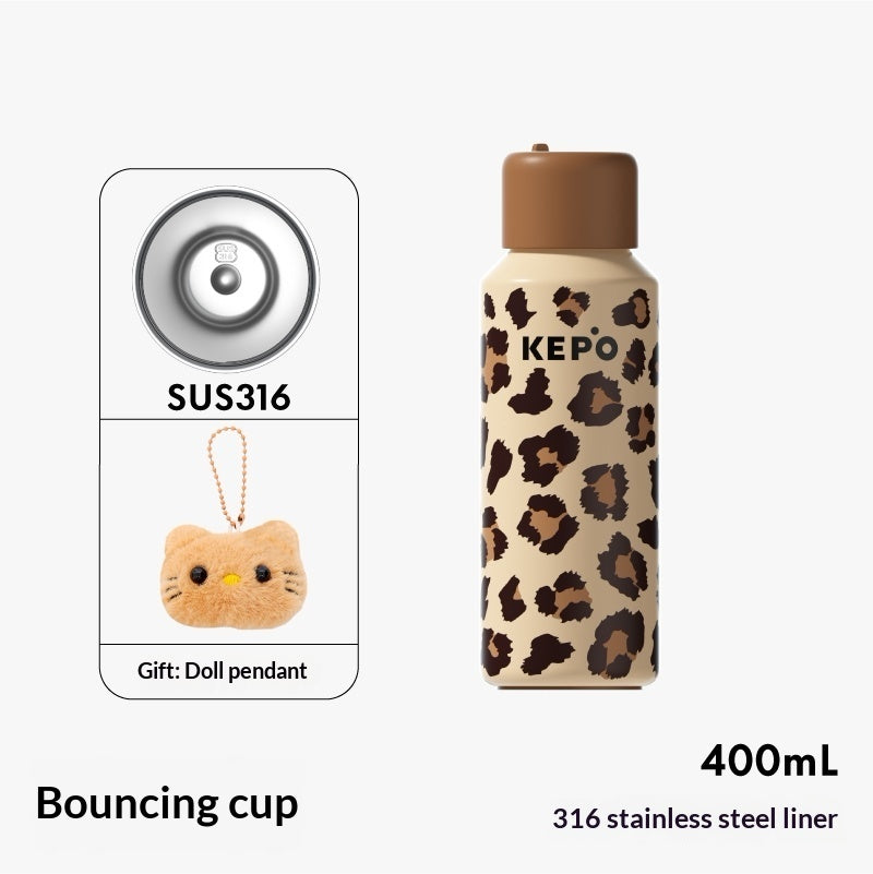 Leopard-print Insulated Mug Large-capacity Straw Water Bottle