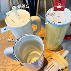 Large-capacity Ceramic And 316 Stainless Steel Insulated Mug With Handle And Straw