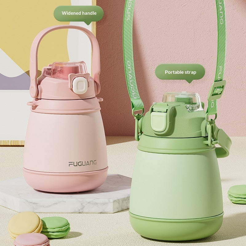 Stainless Steel Insulated Water Bottle With A Popping Lid And Straw