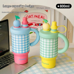 Womens Large-capacity Stainless Steel Straw Mug