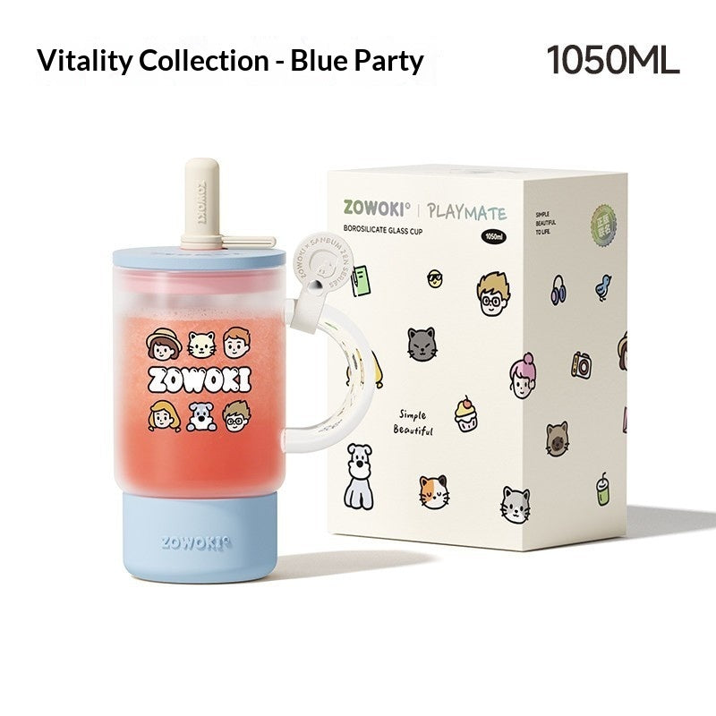 Creative Cartoon-Printed Large-Capacity Borosilicate Glass Mug