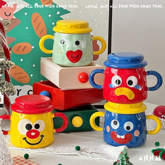 Creative Mug With Lid Ceramic Double-handled Cup