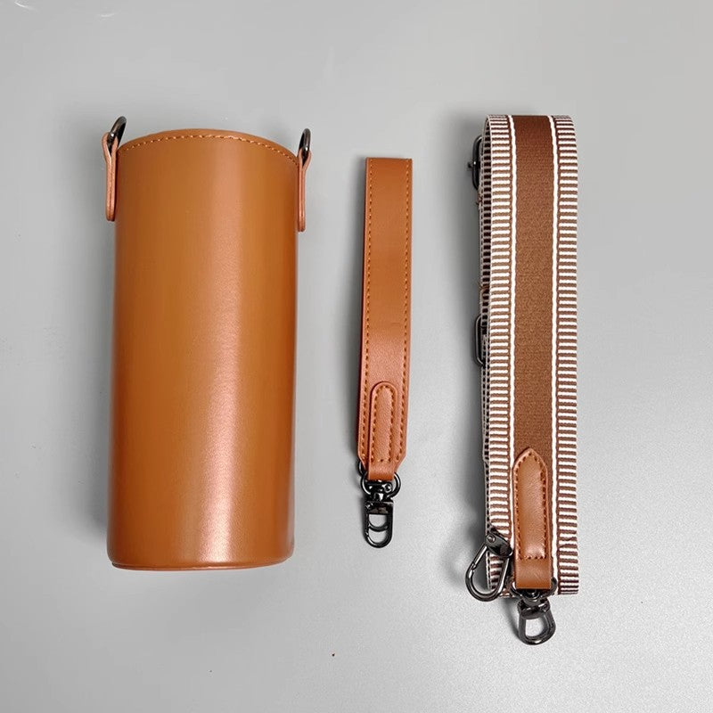 Strap-attaching Cross-body Leather PU Titanium Cup Water Bottle Cover