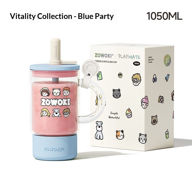 Creative Cartoon-Printed Large-Capacity Borosilicate Glass Mug