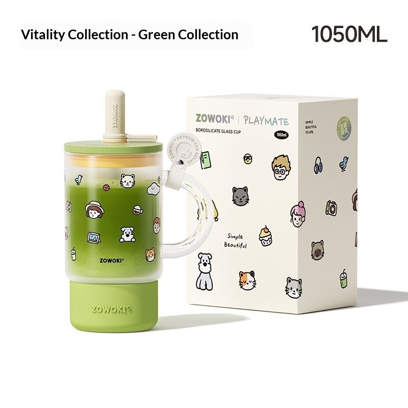 Creative Cartoon-Printed Large-Capacity Borosilicate Glass Mug
