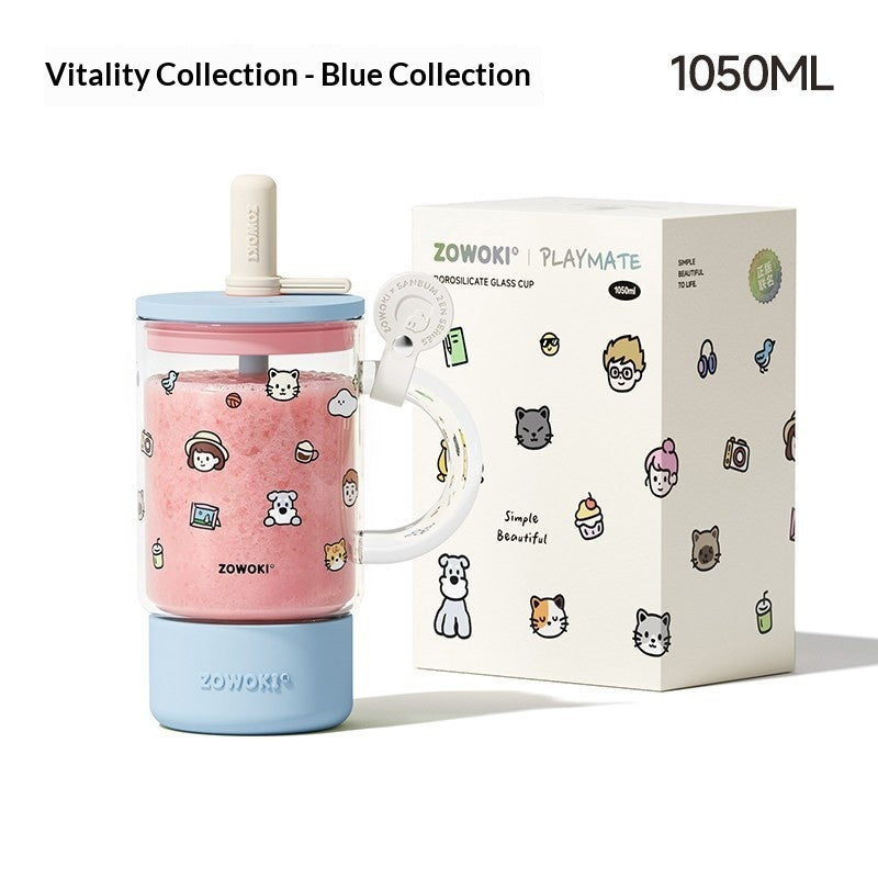Creative Cartoon-Printed Large-Capacity Borosilicate Glass Mug