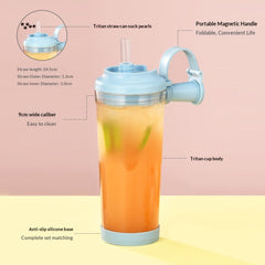 Portable Magnetic-Suction Handle BOBA Straw Water Bottle