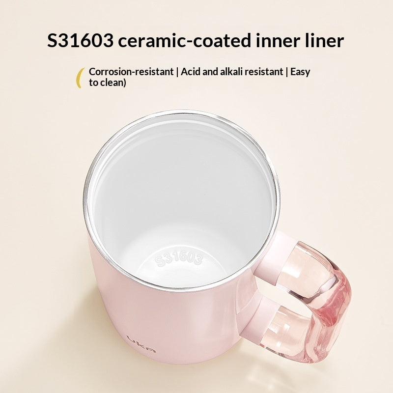 Insulated Straw Cup Large-Capacity Ceramic-Inside Portable Cold-Keeping Coffee Mug