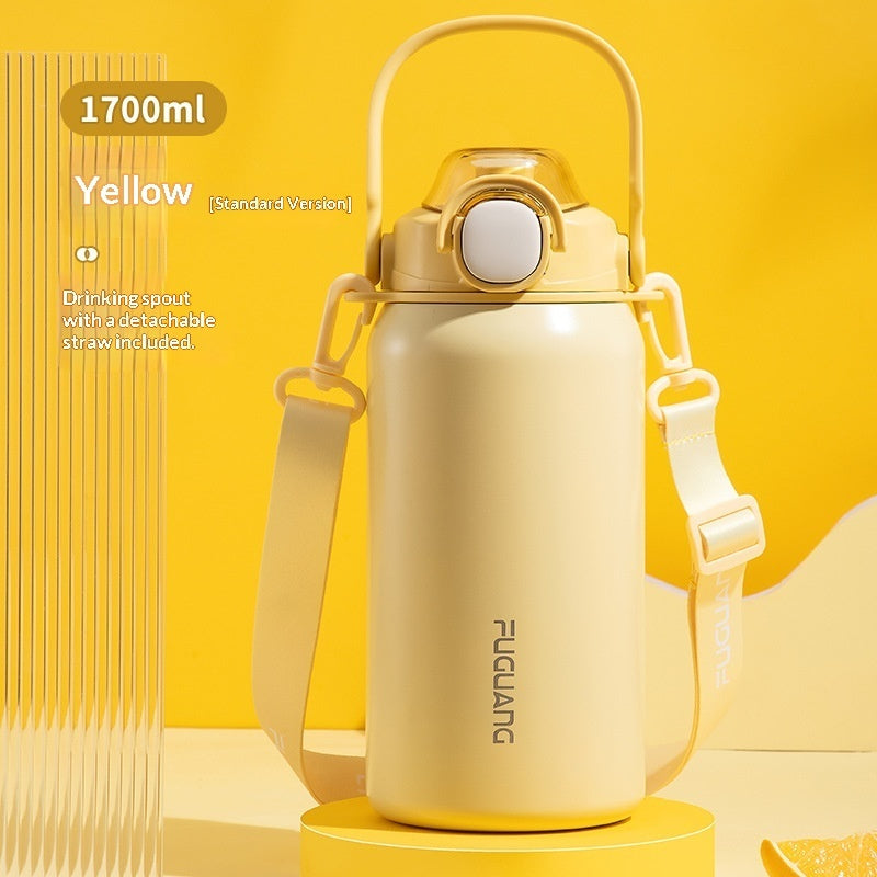 Stainless Steel Insulated Water Bottle With A Popping Lid And Straw