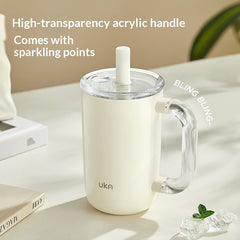 Insulated Straw Cup Large-Capacity Ceramic-Inside Portable Cold-Keeping Coffee Mug
