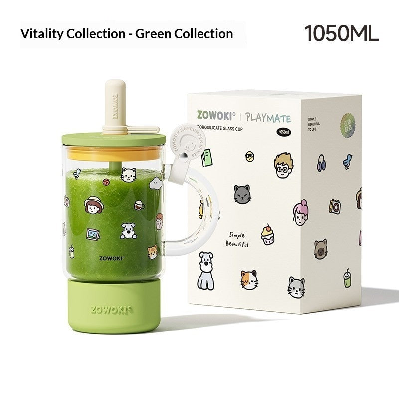 Creative Cartoon-Printed Large-Capacity Borosilicate Glass Mug