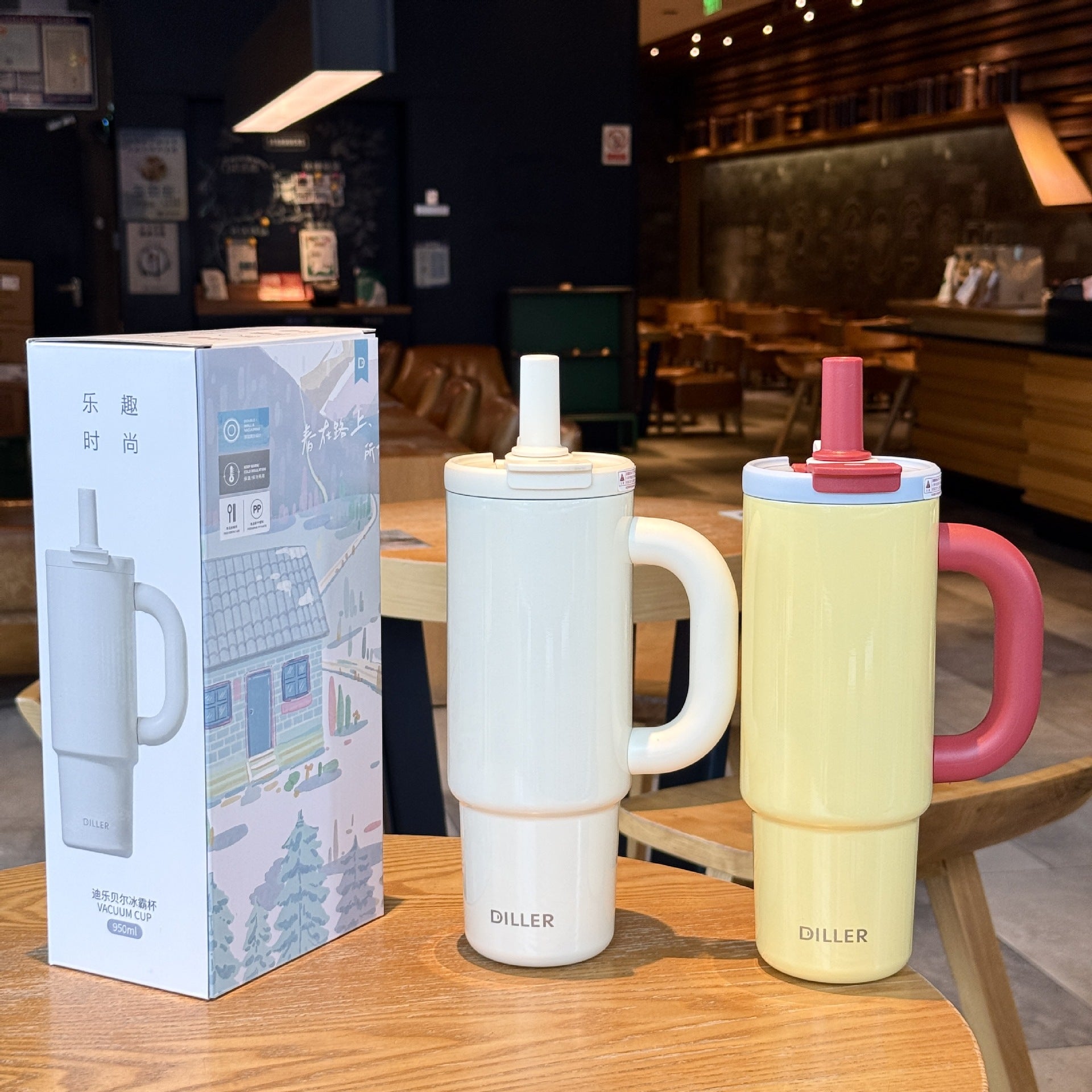 Large-capacity Ceramic And 316 Stainless Steel Insulated Mug With Handle And Straw