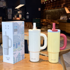 Large-capacity Ceramic And 316 Stainless Steel Insulated Mug With Handle And Straw