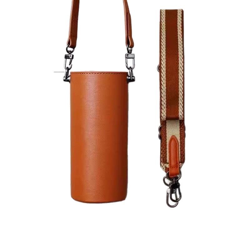Strap-attaching Cross-body Leather PU Titanium Cup Water Bottle Cover